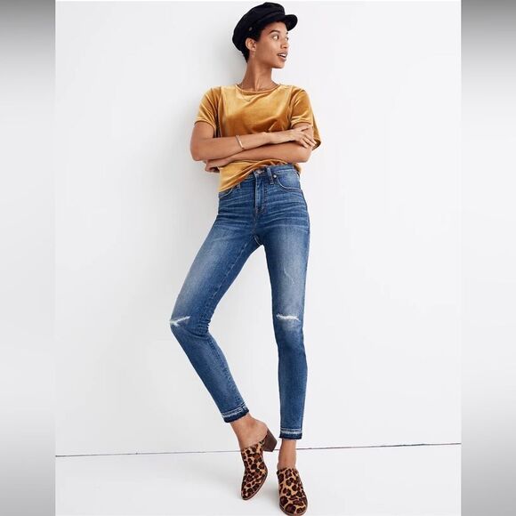 Madewell 9" Mid-Rise Skinny Jeans in York Wash: Rip and Repair Edition, Size 25 - Picture 1 of 12